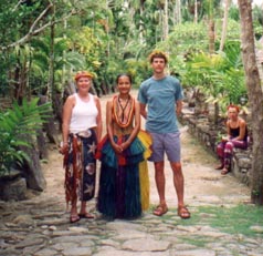 Sporting our new head-gear, and having a photo op with our hostess.